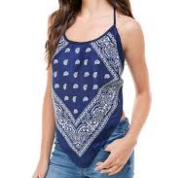 Black and White Bandana Top Scoop neck Halter Trails Clothing - Picture 1 of 5